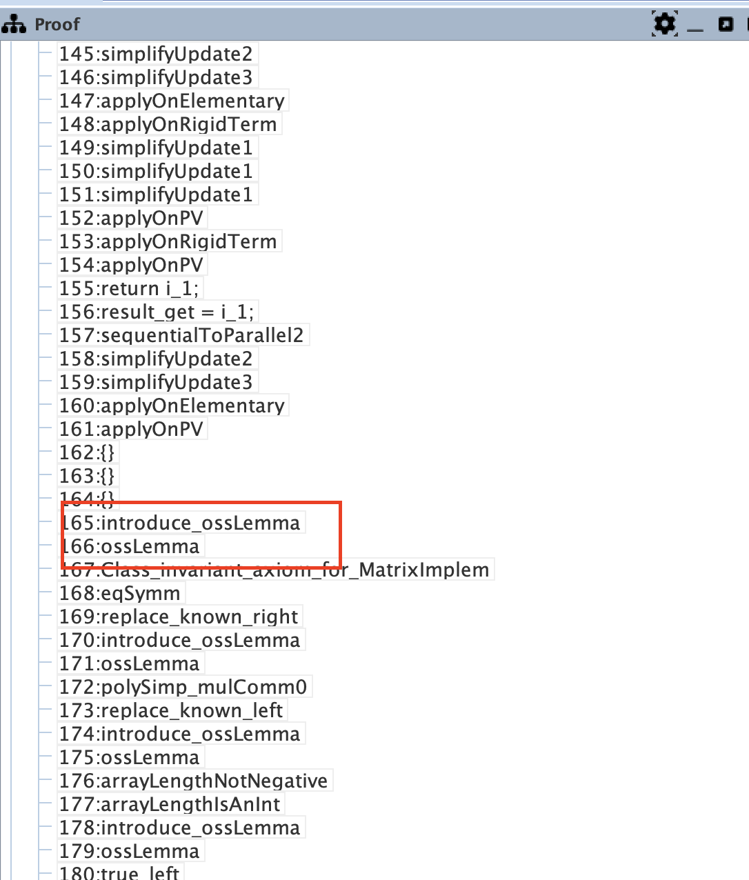 A transparent proof tree: introduce/apply lemma pairs replace the opaque OSS nodes