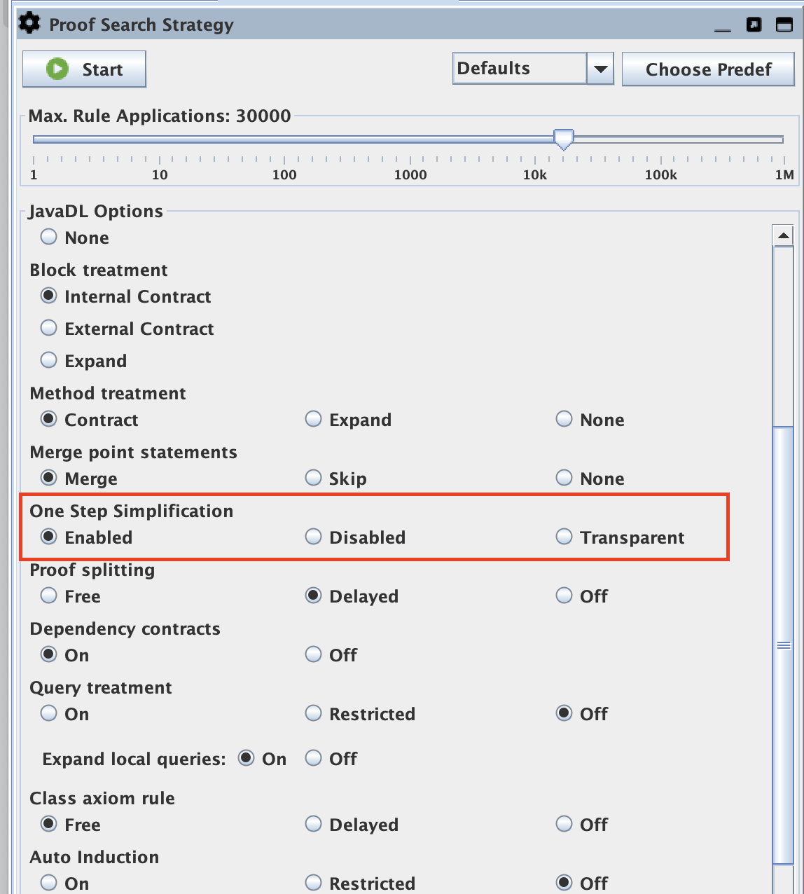 The One Step Simplification strategy option with the new "Transparent" value